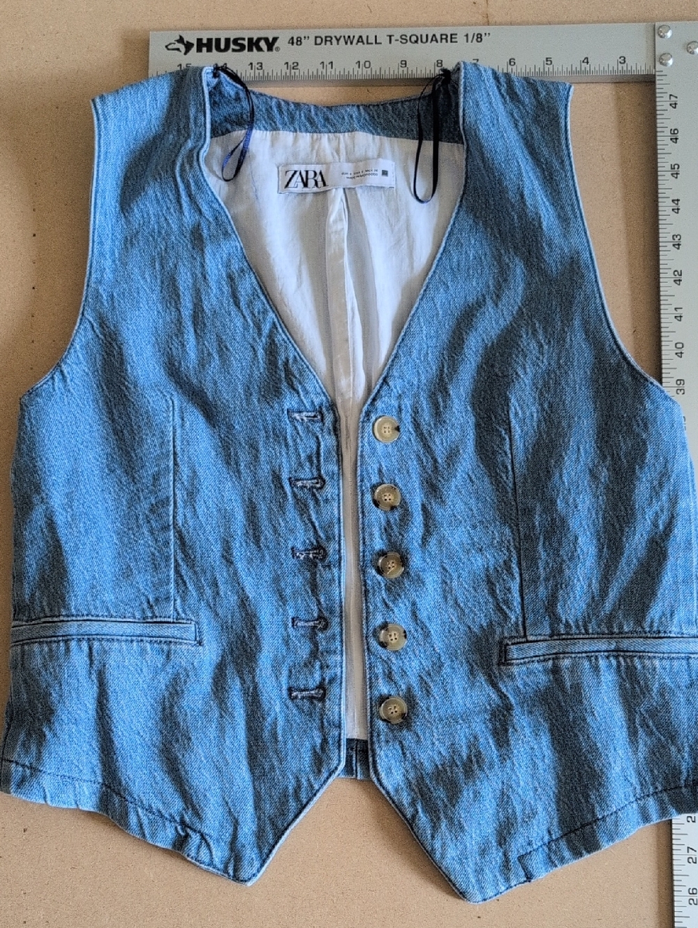 Zara Light Blue Denim Button Vest